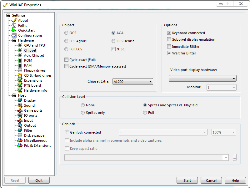 WinUAE config window - Chipset